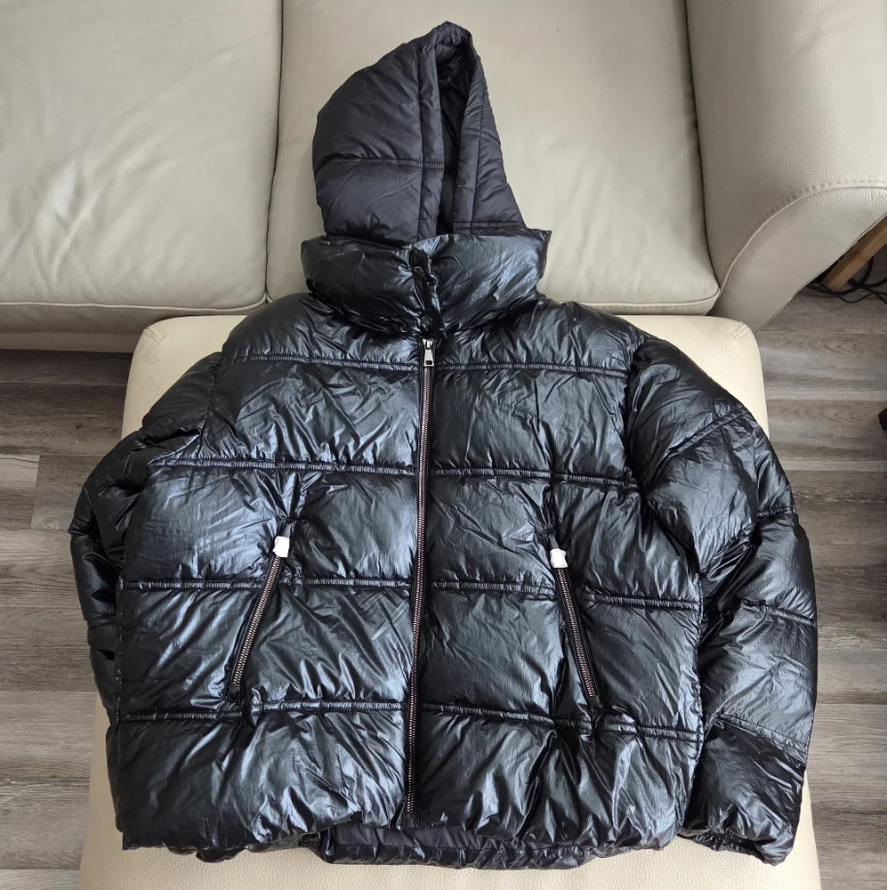NWT - Massimo Dutti Women's Water Repellent Metallic Puffer Jacket - Size XL - Picture 5 of 15